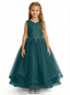 Sleeveless V-Neck Flower Girl Gown Tulle Dress with Beaded Lace Embroidery & Oversized Satin Bow for Formal Events & Weddings