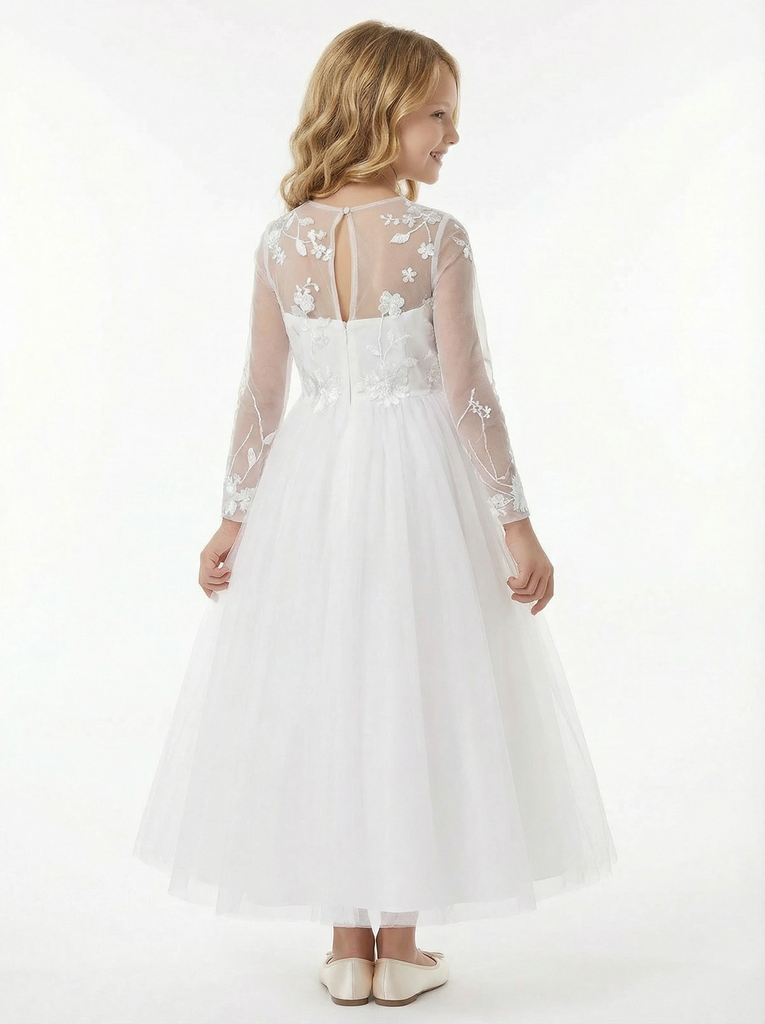 Wedding Flowers Long Lace Applique Pageant Dress Flower Princess Dress Evening Gowns