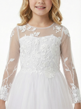 Wedding Flowers Long Lace Applique Pageant Dress Flower Princess Dress Evening Gowns