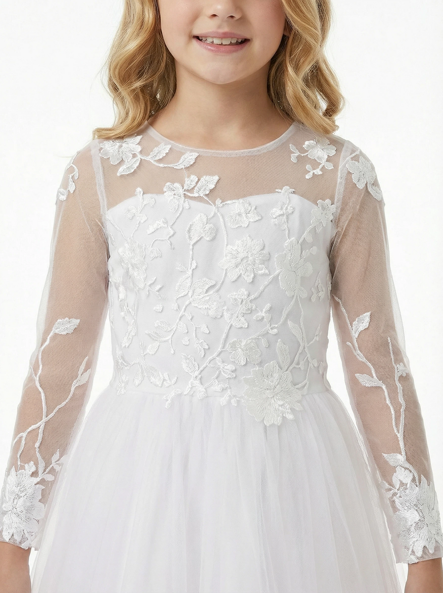 Wedding Flowers Long Lace Applique Pageant Dress Flower Princess Dress Evening Gowns