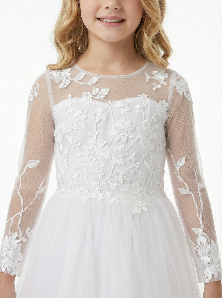 Wedding Flowers Long Lace Applique Pageant Dress Flower Princess Dress Evening Gowns