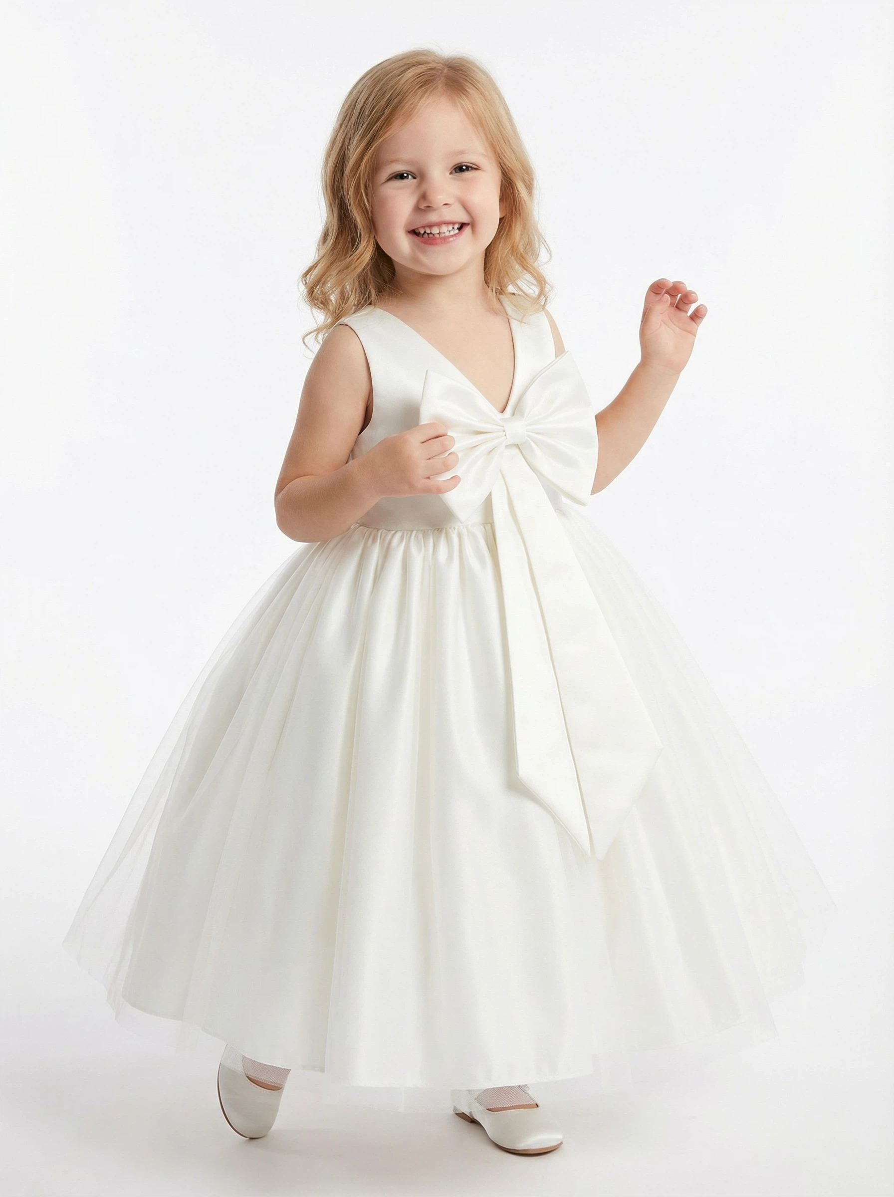 Wedding Flowers Pageant Dress Ladies Lace Flower Princess Dress Evening Gowns V Neck