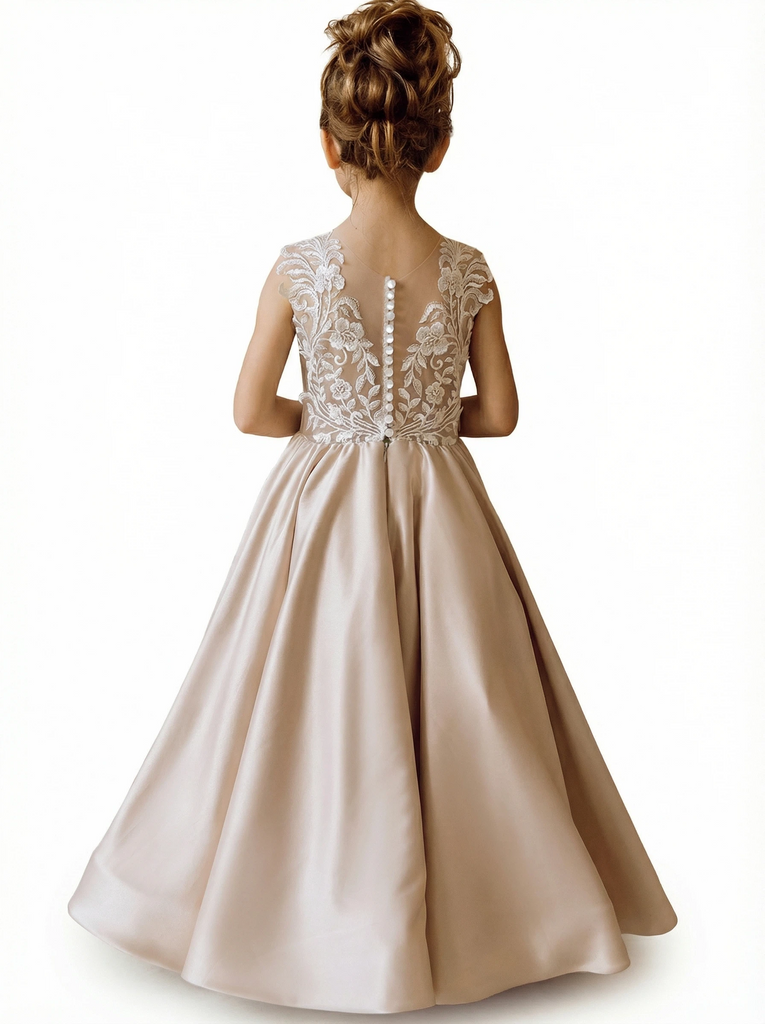 Wedding Flowers Lace Appliqued Pageant Dress Flower Princess Dress Lace Flower Gowns