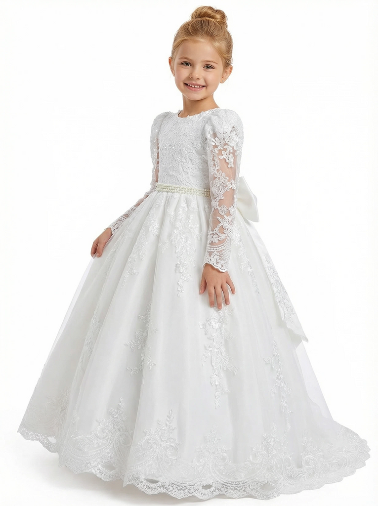 Elegangt Wedding Flowers Long Pageant Dress Flower Princess Dress Princess Lace Girl