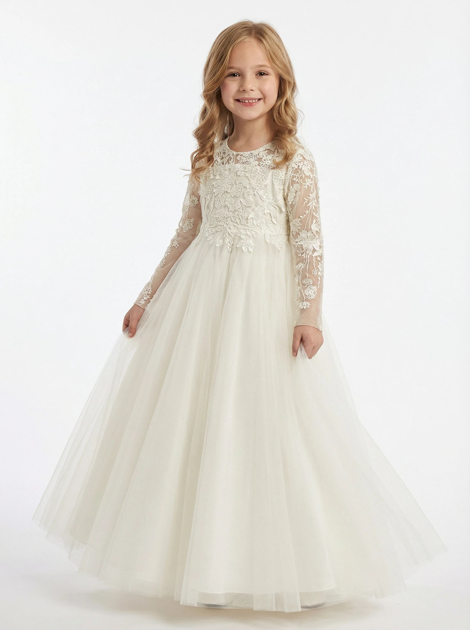 Boho Communion Dresses Wedding Flowers Girl Gowns Floor Length Pageant Dress Flower Princess Lace