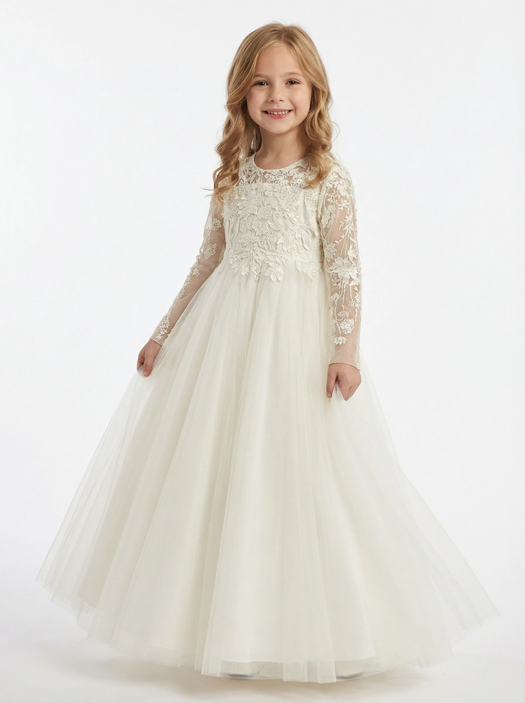 Boho Communion Dresses Wedding Flowers Girl Gowns Floor Length Pageant Dress Flower Princess Lace