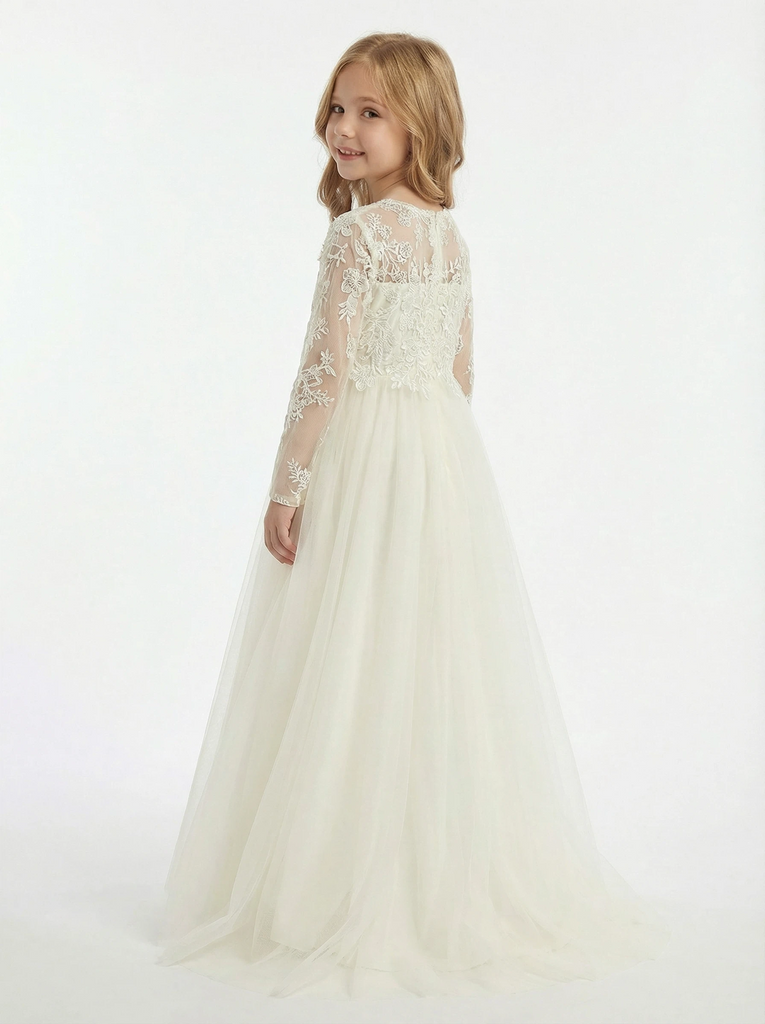 Boho Communion Dresses Wedding Flowers Girl Gowns Floor Length Pageant Dress Flower Princess Lace, Custom Color(leaving a note)