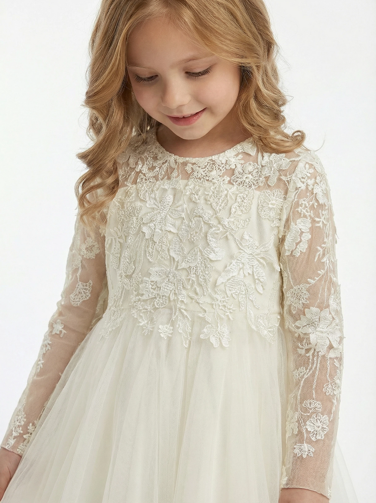 Boho Communion Dresses Wedding Flowers Girl Gowns Floor Length Pageant Dress Flower Princess Lace