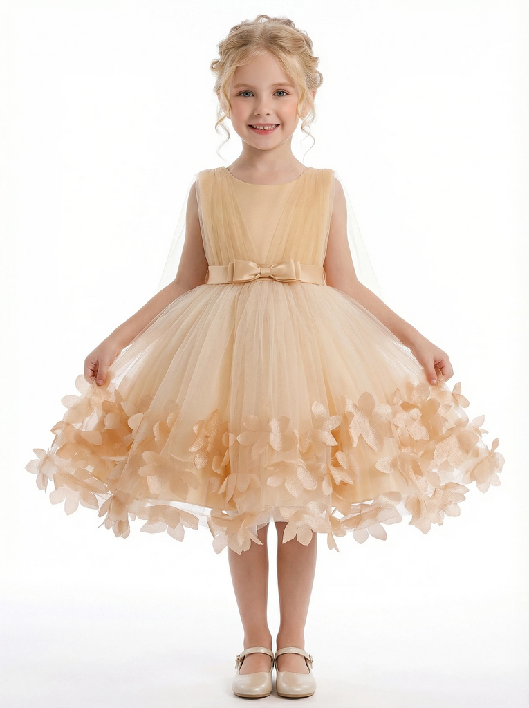 Lace Wedding Flowers Girl Gowns Boho Bow Knot Pageant Dress Flower Princess Dresses