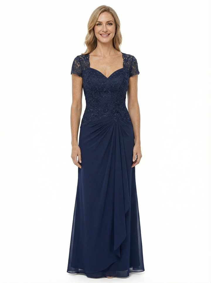 Elegant Cap Sleeve Lace Chiffon A-Line Mother of The Bride Dresses