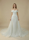 Mermaid Off Shoulder Sweetheart Boning Maxi Long Sequin Wedding Gowns With Overskirt