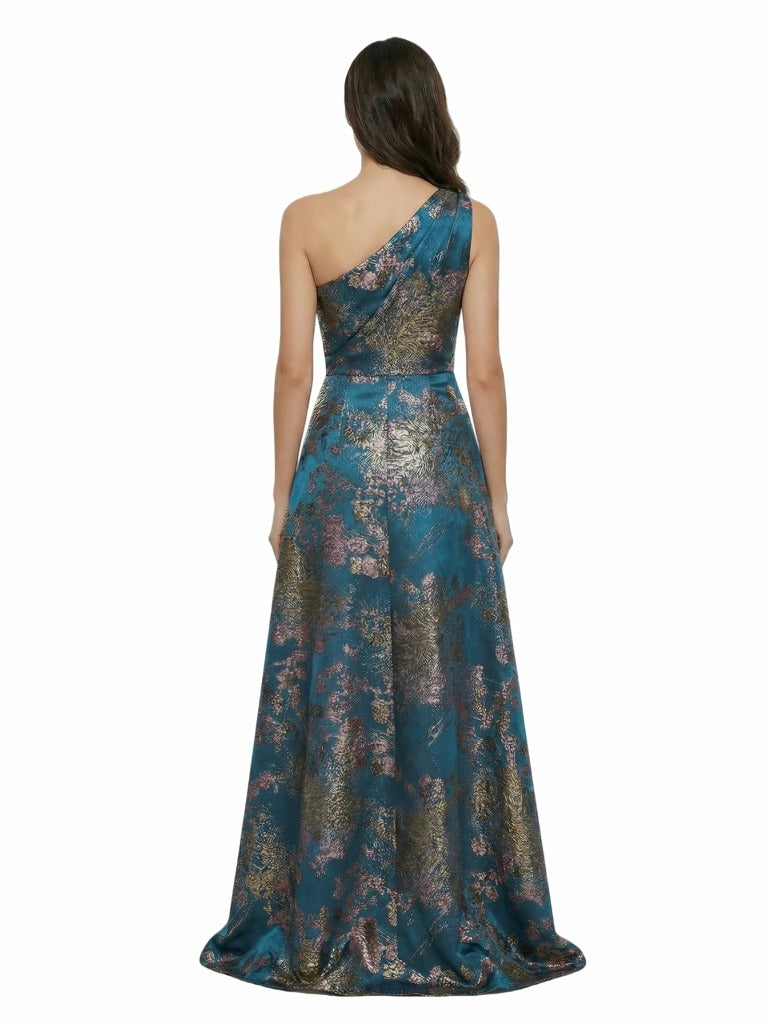 Pretty Floral One Shoulder A-Line Long Formal Evening Dresses