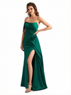 Sexy Asymmetrical One Shoulder Mermaid Soft Satin Long Formal Dresses Side Slit