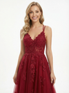 Elegant Cut Out Tulle Lace Applique V-neck A-line Formal Prom Dresses