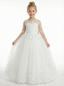 Vintage Lace Girls Wedding Party Dress Floor Length Long Sleeve Bow Sash A Line Flower Dress