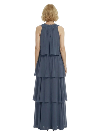 Beautiful Halter Sleeveless Chiffon Tiered Maxi Modern Mother of The Groom Dresses