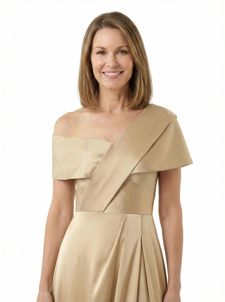 ChicSew Shimmering Silky Satin Off Shoulder A-Line Floor Length Mother Of The Bride Gown With Side Slit