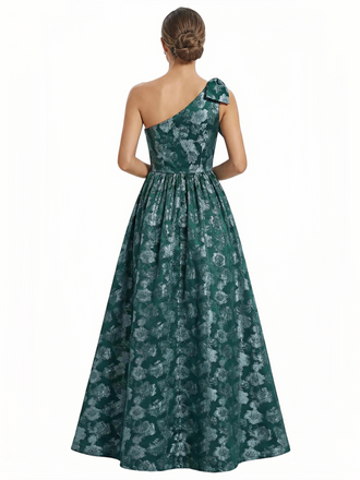 Elegant One Shoulder Bow Knot Floral Burnout Chiffon A-Line Formal Evening Dresses