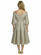 ChicSew Elegant Floral Jacquard V-Neck 3/4 Sleeves A-Line Knee-Length Formal Evening Dresses