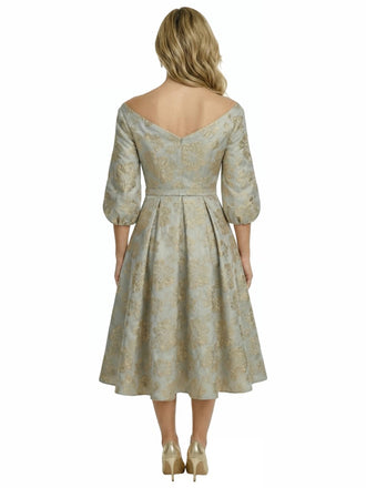 ChicSew Elegant Floral Jacquard V-Neck 3/4 Sleeves A-Line Knee-Length Formal Evening Dresses