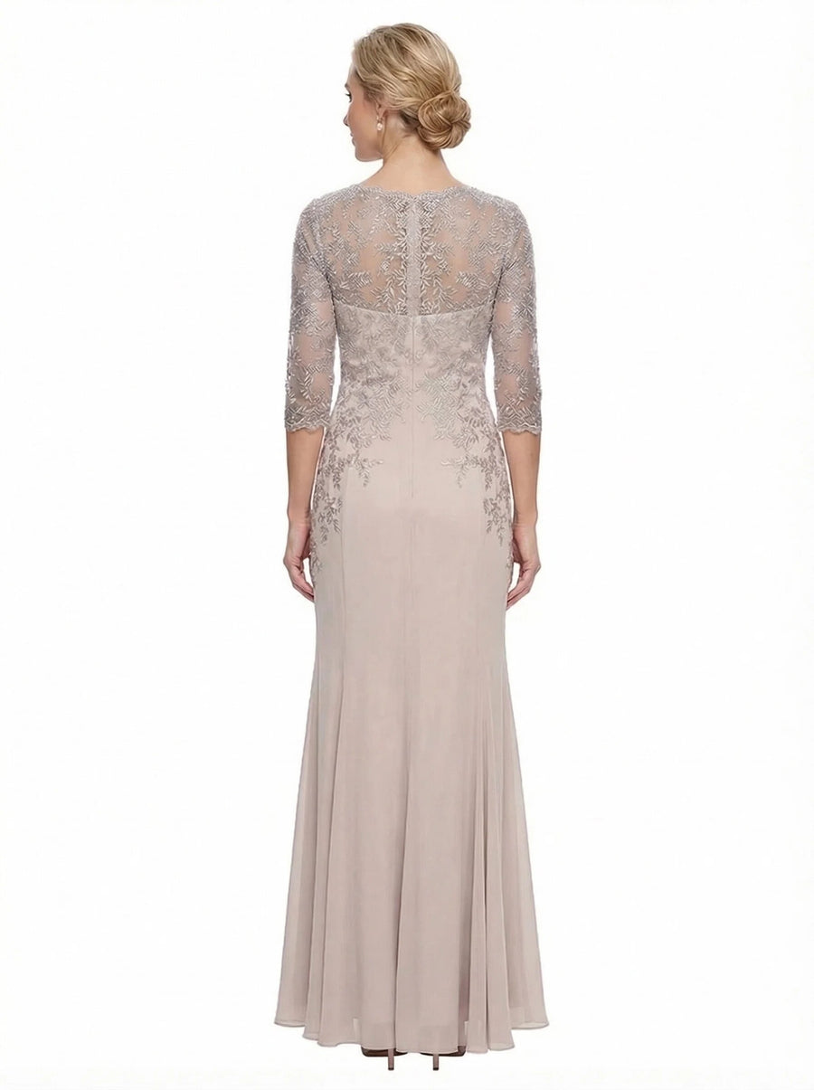 Chicsew Mother of The Bride Gown V-Neck Half Sleeve Lace Chiffon Trumpet Maxi Dress Unique Sophisticated