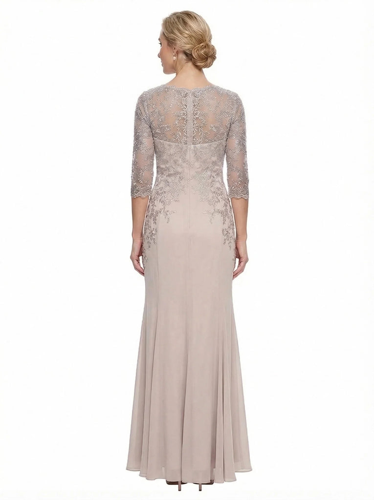 Chicsew Mother of The Bride Gown V-Neck Half Sleeve Lace Chiffon Trumpet Maxi Dress Unique Sophisticated