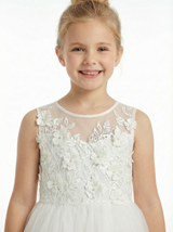 Floral Lace Flower Girl Dress Sleeveless Tulle Skirt Round Neck Wedding Toddler Bridesmaid