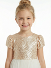 Sequin Girl Bridesmaid Gowns Tulle Short Sleeve Sparkle Communion Dresses Flower Girl Dress
