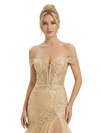 ChicSew Classy Off The Shoulder Prom Dress Lace Applique Tiered Tulle Mermaid Lace Long Formal Dresses