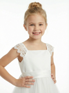 Simple Tulle Flower Girl Dress Puff Sleeve Pearl Neck Pleated Skirt Elegant A-Line