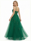 Elegant Cut Out Tulle Lace Applique V-neck A-line Formal Prom Dresses