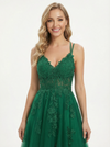 Elegant Cut Out Tulle Lace Applique V-neck A-line Formal Prom Dresses