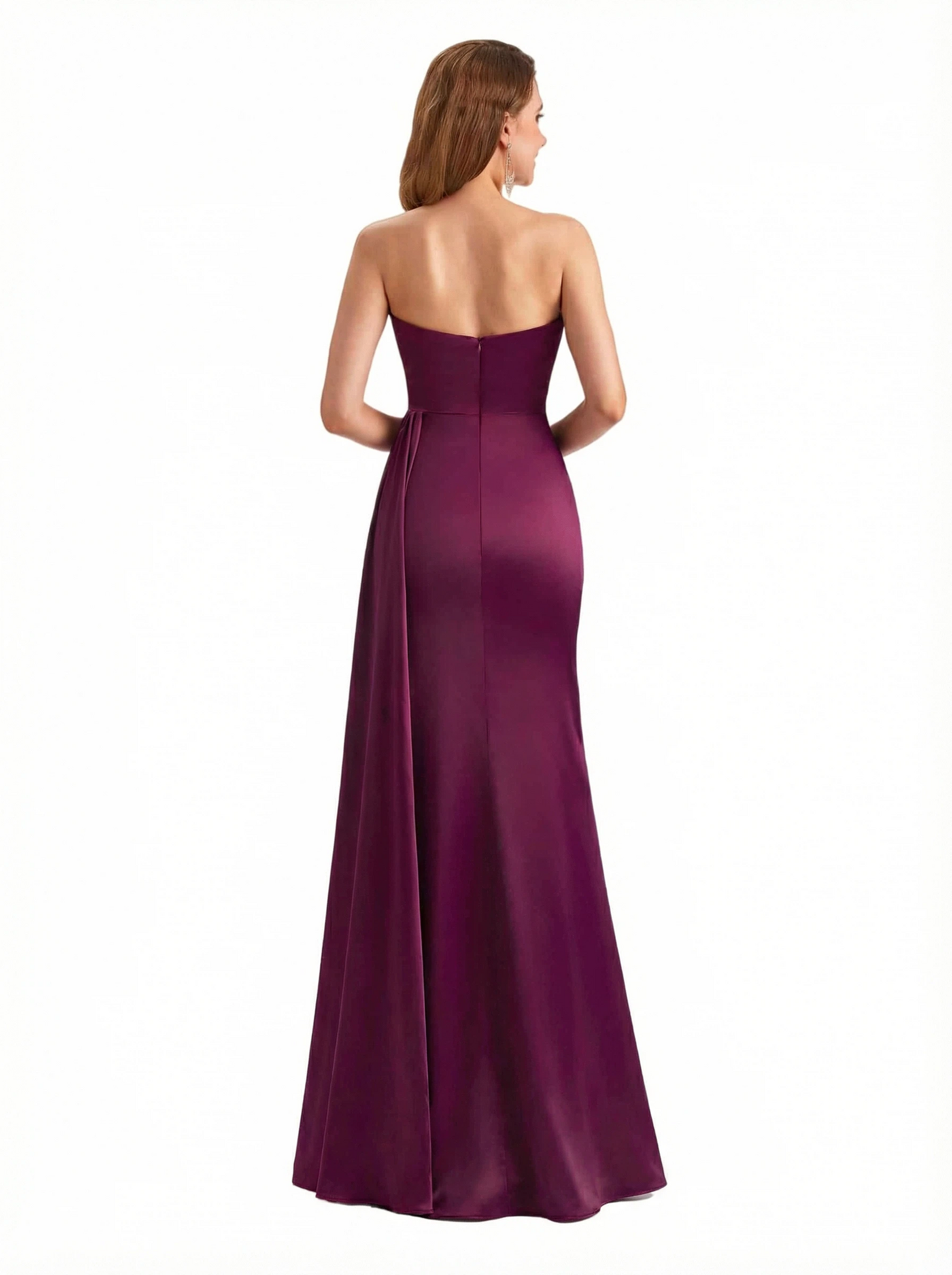 Trendy Strapless Asymmetrical Silky Satin Mermaid Long Evening Formal Dresses Side Slit