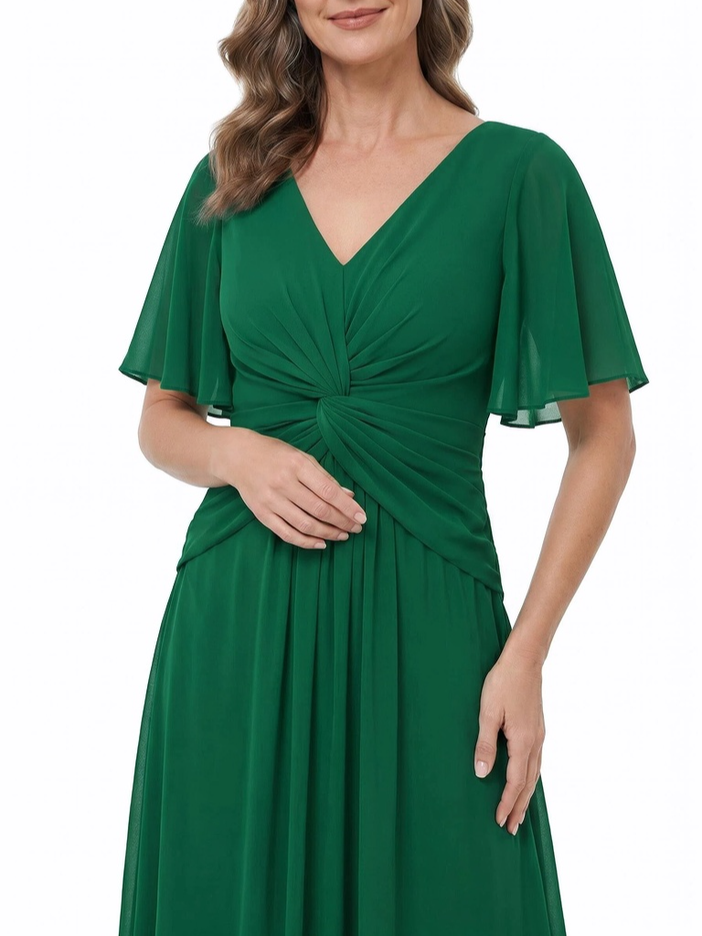 ChicSew V-Neck Flutter Sleeve Chiffon A-Line Floor Length Mother of the Bride Dress