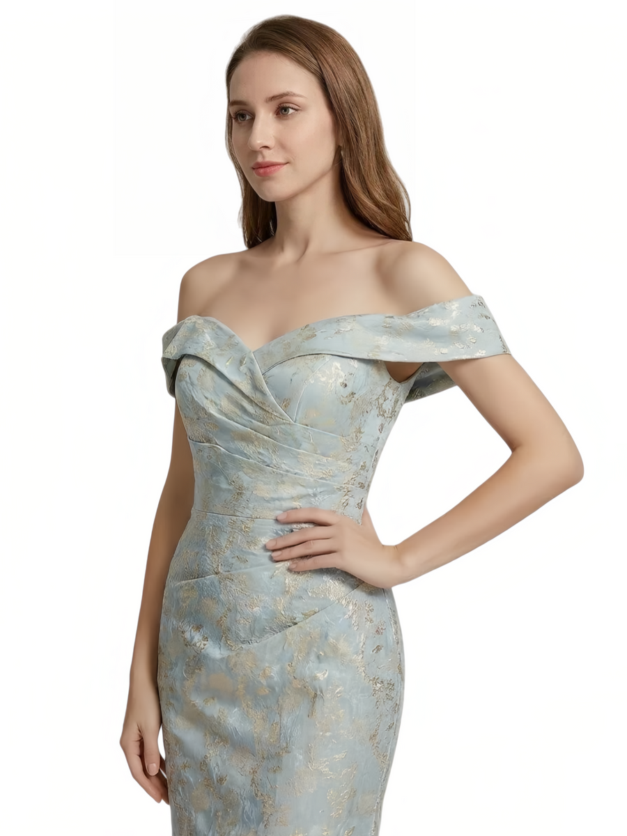 ChicSew Elegant Jacquard Satin Off Shoulder Mermaid Formal Evening Dresses For Women