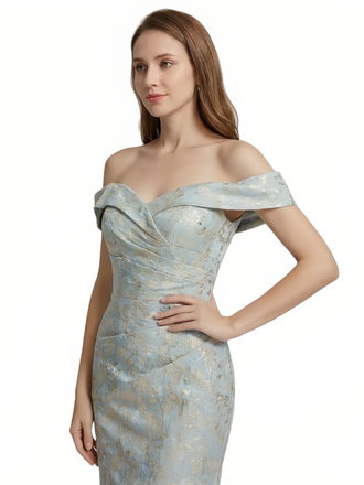 ChicSew Elegant Jacquard Satin Off Shoulder Mermaid Formal Evening Dresses For Women