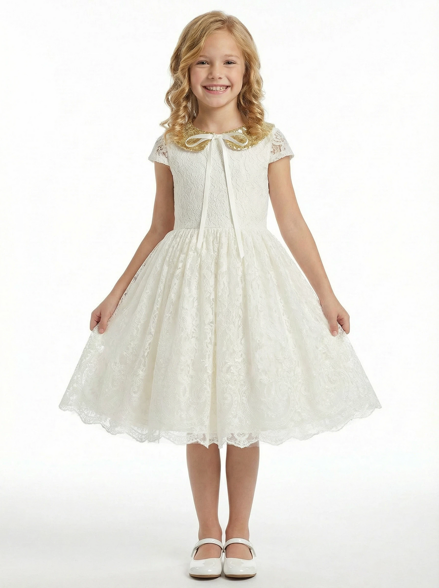 A-Line Wedding Flowers Girl Gowns Pageant Dress Flower Princess Dress Lace Sequin Gowns