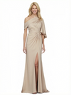 Elegant Side Slit Asymmetric Neckline Mermaid Ruched Long Mother Of The Bride Dresses