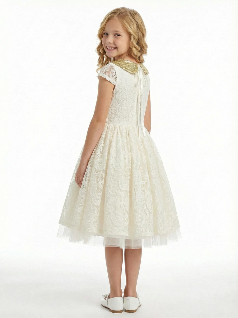 A-Line Wedding Flowers Girl Gowns Pageant Dress Flower Princess Dress Lace Sequin Gowns