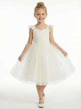 Lace Applique Flower Girl Dress Tea Length Ball Gown Sweetheart Neck Formal Wedding Gowns