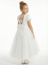 High Low Girls Wedding Guest Dress Lace Short Sleeve Boho Flowy Summer Party Gowns
