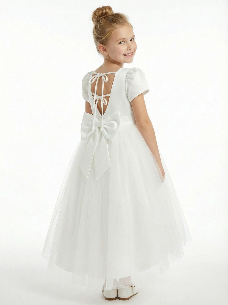 High Low Girls Wedding Guest Dress Lace Short Sleeve Boho Flowy Summer Party Gowns