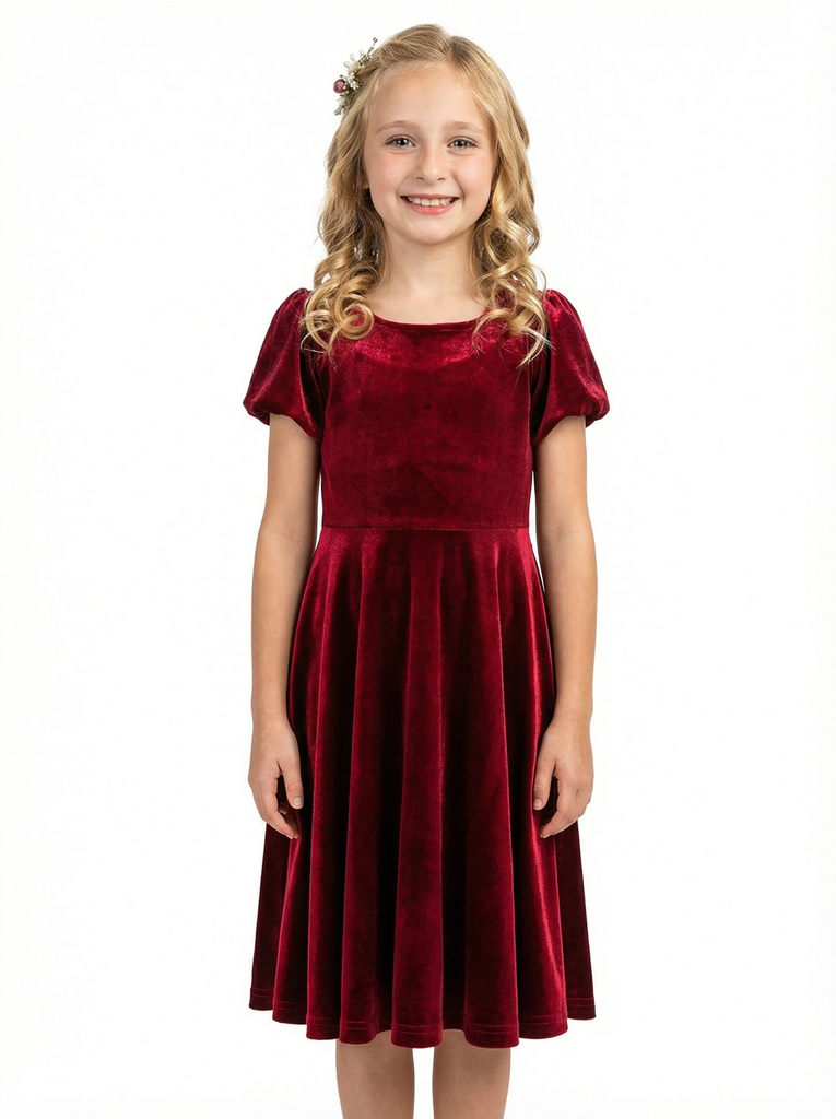 Wedding Flowers Girl Gowns Boho Velvet Dress Flower Princess Dress Gowns Knee Length