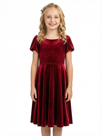 Wedding Flowers Girl Gowns Boho Velvet Dress Flower Princess Dress Gowns Knee Length