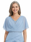 ChicSew V-Neck Flutter Sleeves Beaded Jumpsuit For Mother Of The Bride Chiffon Pant Suit