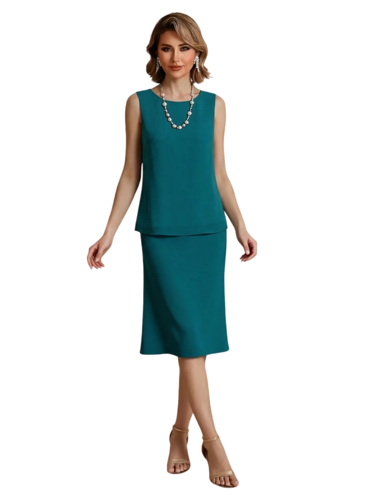 Elegant Two Pieces Chiffon Long Sleeves Knee Length Mother Of The Bride Dress And Jacket