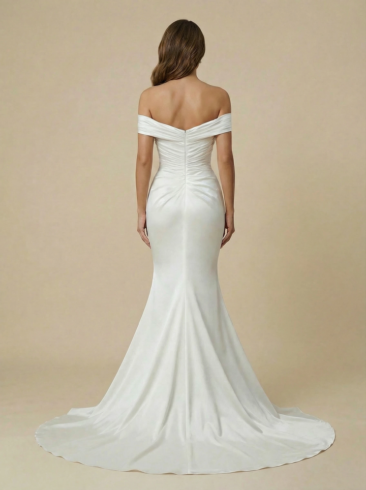 Mermaid Off Shoulder Maxi Long Satin Wedding Dresses Online