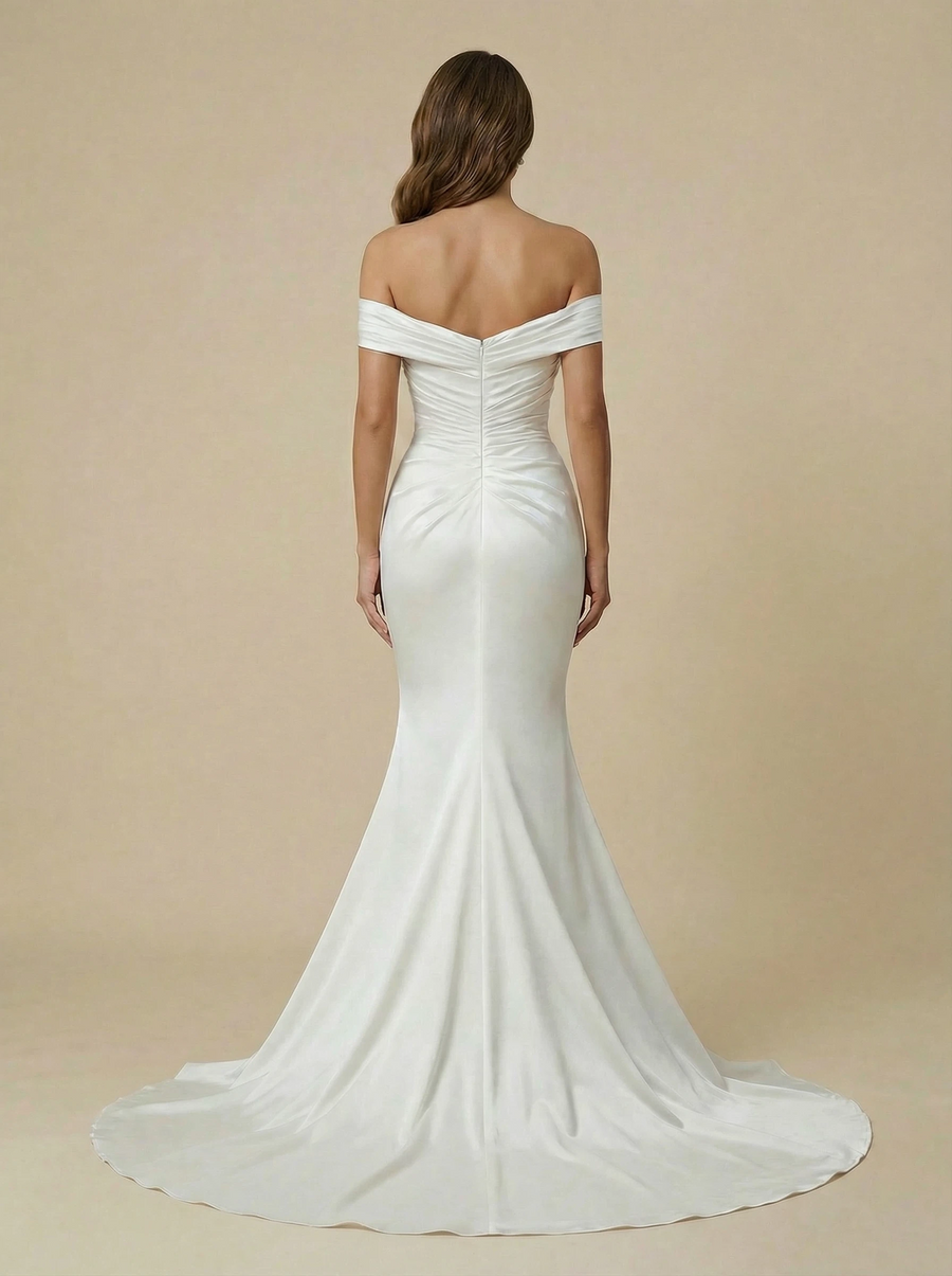 Mermaid Off Shoulder Maxi Long Satin Wedding Dresses Online