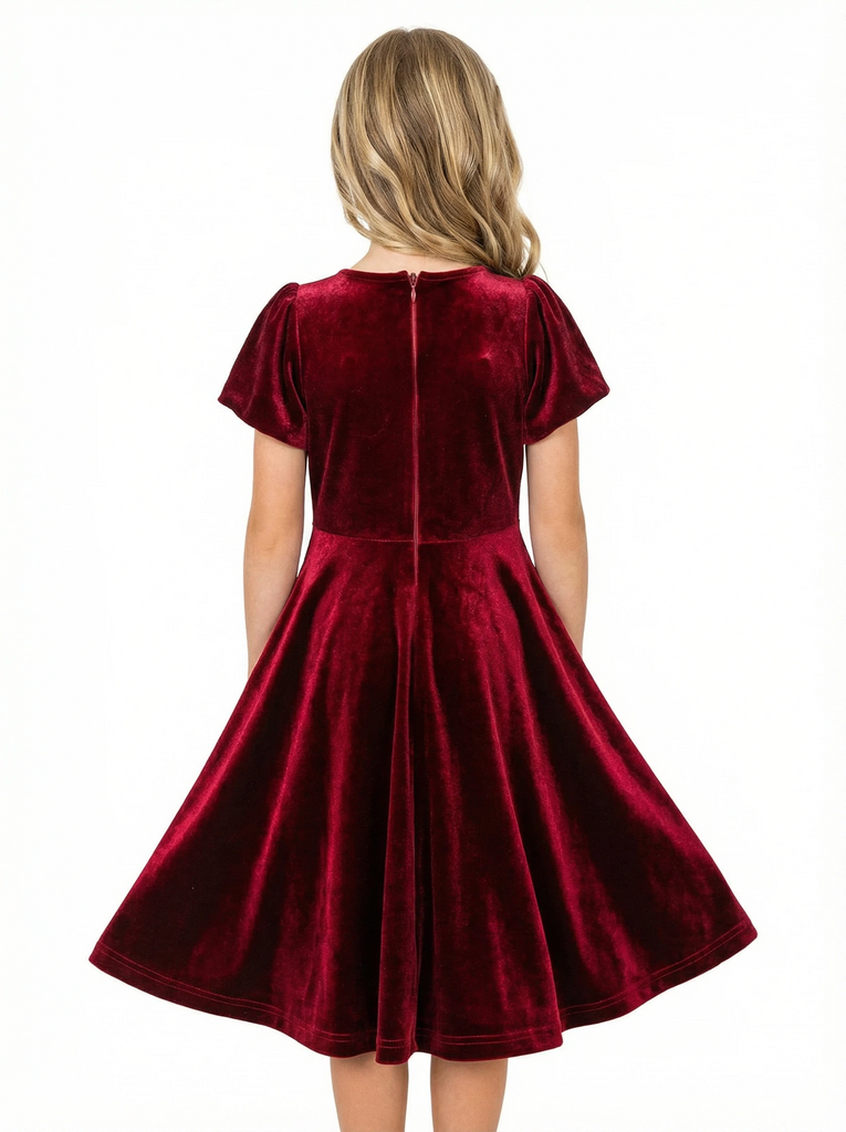 Wedding Flowers Girl Gowns Boho Velvet Dress Flower Princess Dress Gowns Knee Length