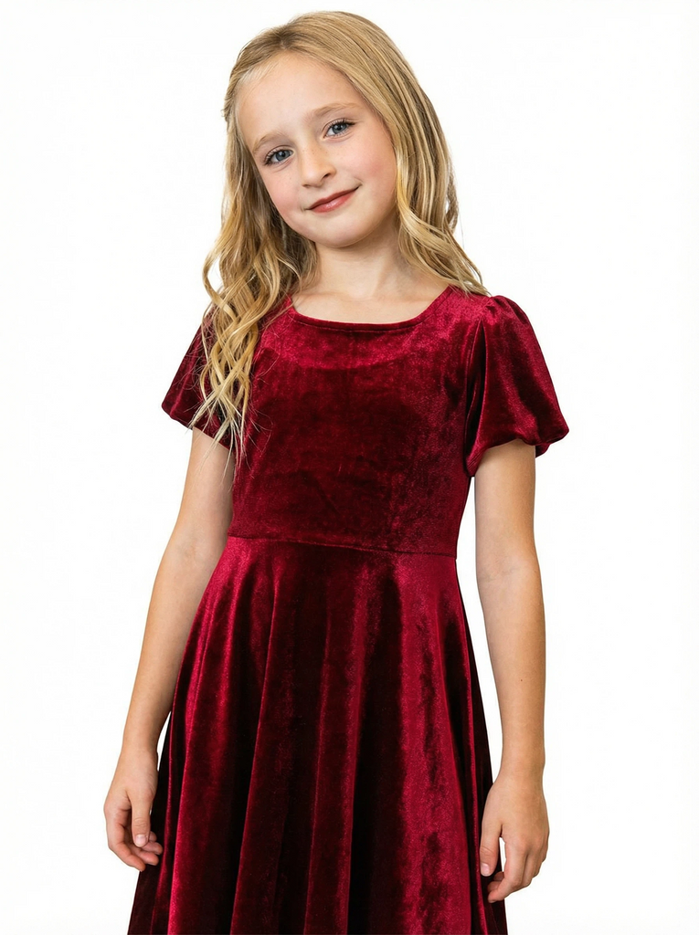 Wedding Flowers Girl Gowns Boho Velvet Dress Flower Princess Dress Gowns Knee Length